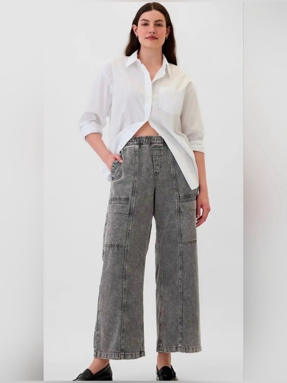 Gap high rise wide-leg pull-on jean black wash large